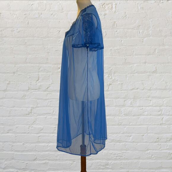 Vintage 1960s/1970s Blue Sheer Nylon Peignoir Robe – M/L - Picture 5 of 6